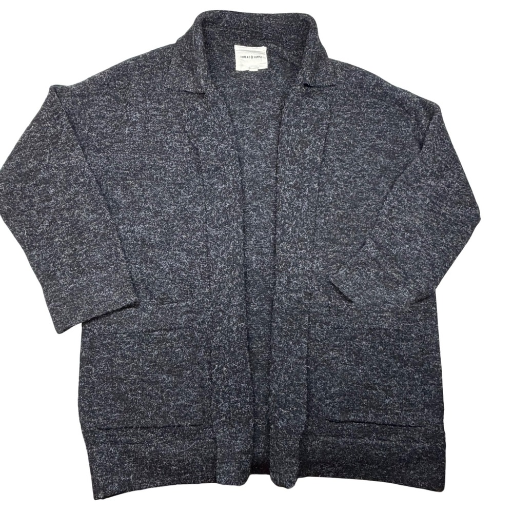 Thread Supply Women Charcoal Speckled Knit Open Front Cardigan Sweater Sz S Cozy